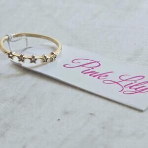 Pink Lily Dainty Pave Star Gold Tone Ring Size 6.5 NWT
